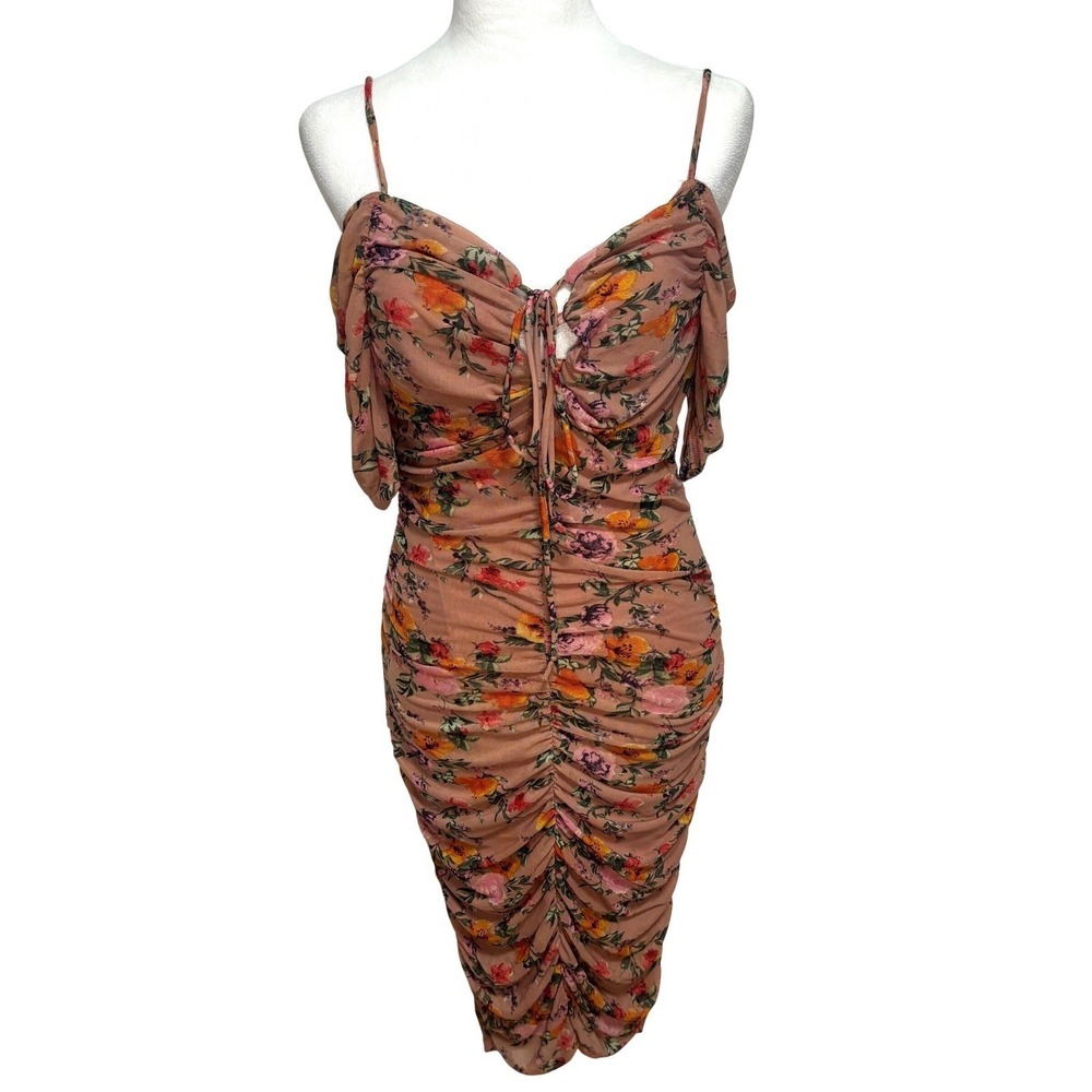 Bodycon Dress Mauve Floral Ruched Mesh Sweetheart Y2K Wedding Party M
